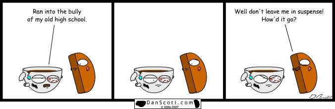 His old bully was a breakfast crepe.  In case you didn't know, crepe's are the meanest of the breakfast foods.